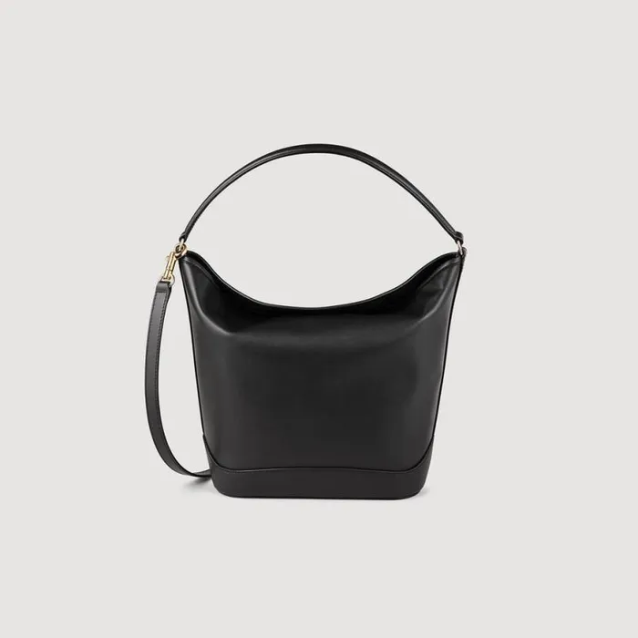 WomenMen Shoulder Bags SANDRO Leather Bucket Bag TANGOSO Black