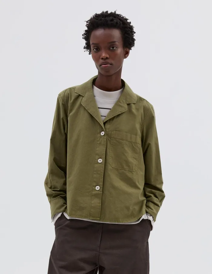 Women Mhl Open Collar Shirt Olive Green Margaret Howell Shirts