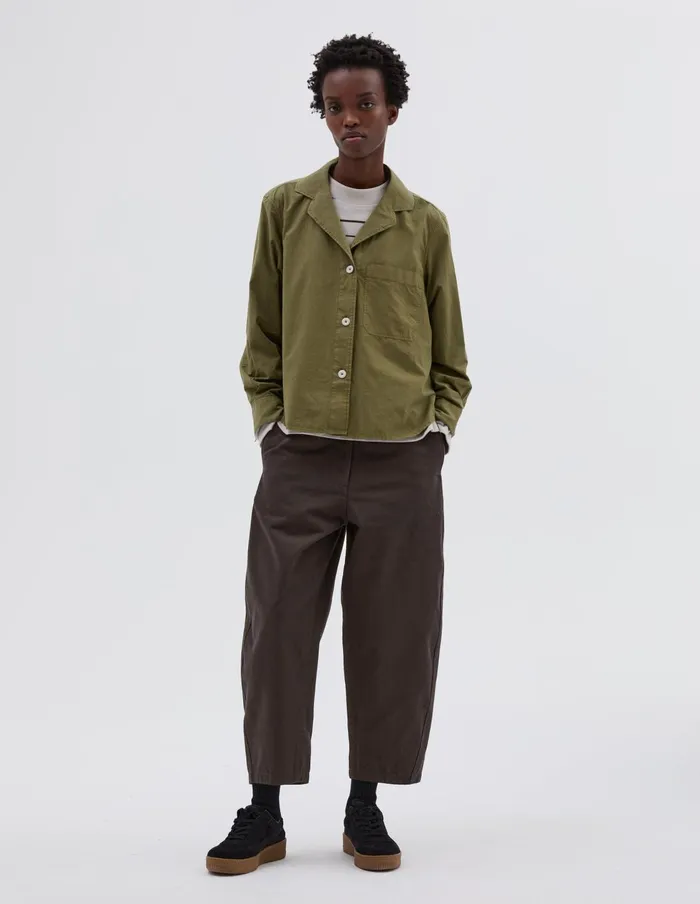 Women Mhl Open Collar Shirt Olive Green Margaret Howell Shirts