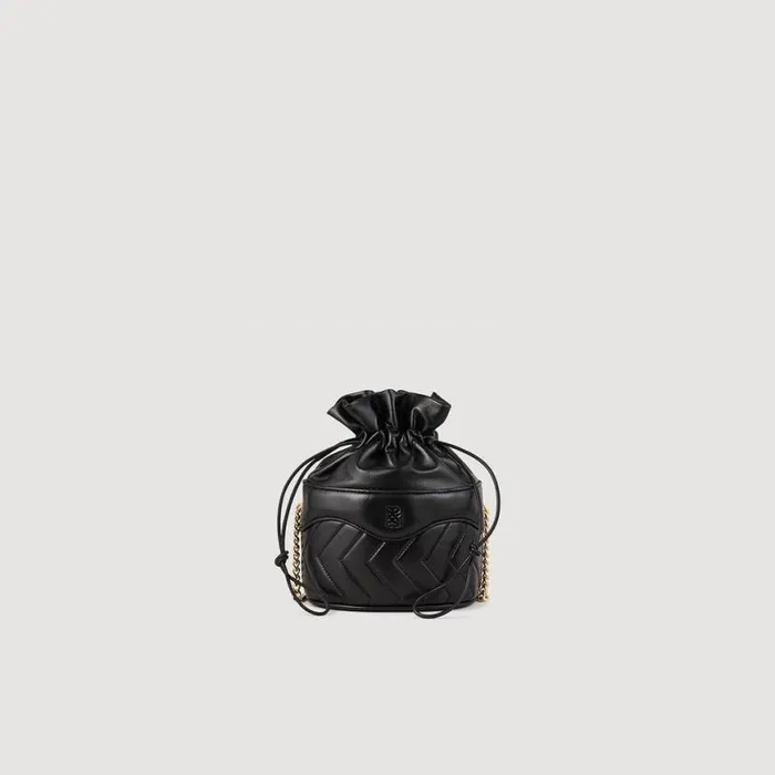 Women Mini Bags SANDRO Le Bonbon Quilt Leather Bucket Bag Black