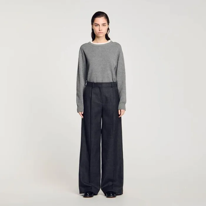 Women Pants and Shorts SANDRO Checked Suit Trousers Dark Grey