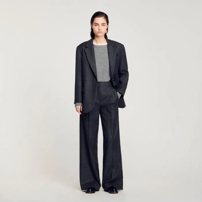 Women Pants and Shorts SANDRO Checked Suit Trousers Dark Grey
