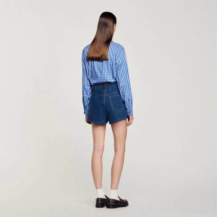 Women Pants and Shorts SANDRO Denim Shorts With Leather Details Blue