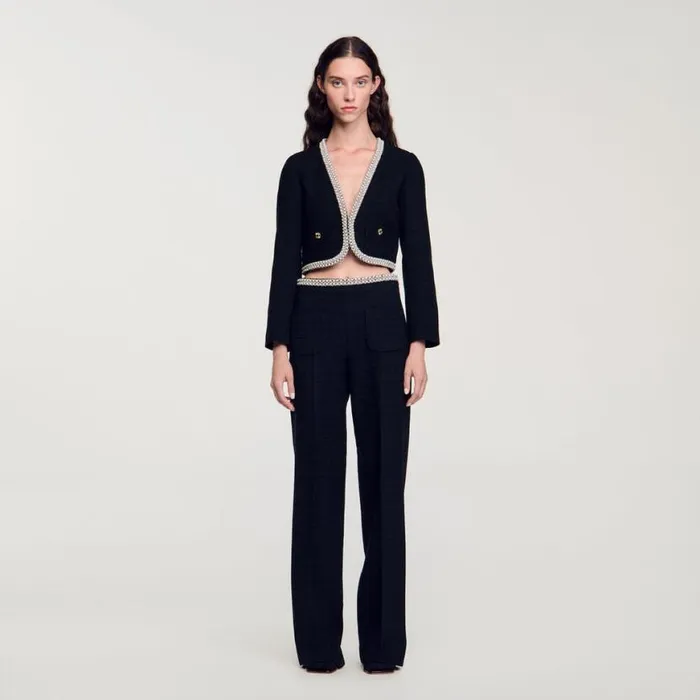Women Pants and Shorts SANDRO Highwaisted Tweed Trousers Black