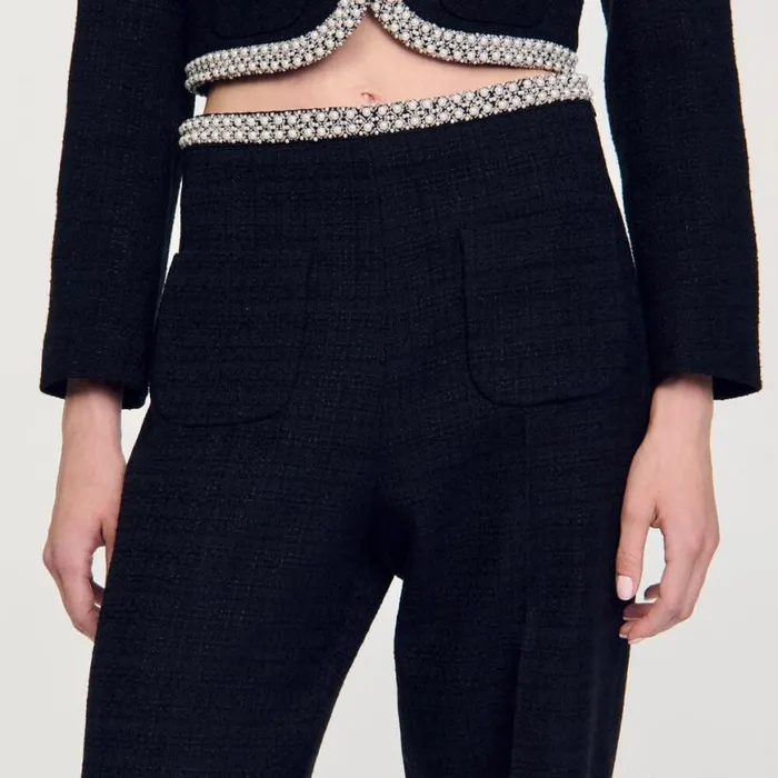 Women Pants and Shorts SANDRO Highwaisted Tweed Trousers Black