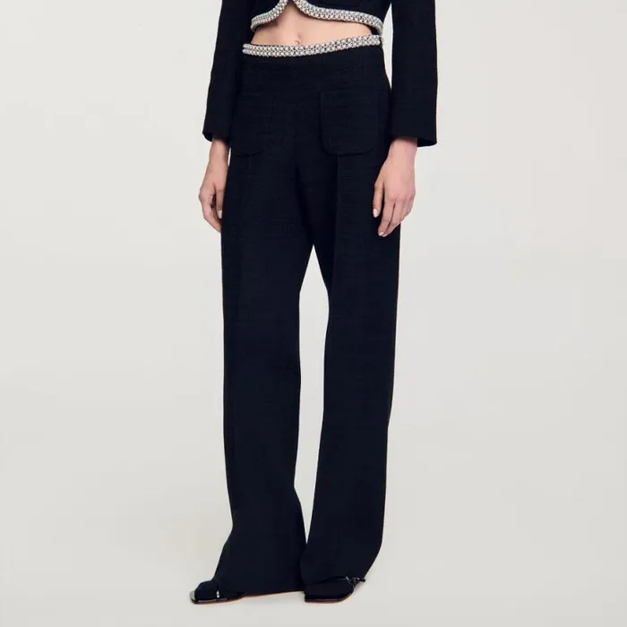 Women Pants and Shorts SANDRO Highwaisted Tweed Trousers Black