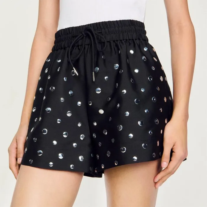 Women Pants and Shorts SANDRO Large Round Stud Shorts Black