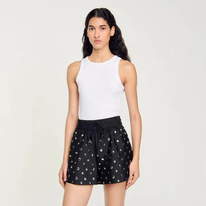 Women Pants and Shorts SANDRO Large Round Stud Shorts Black