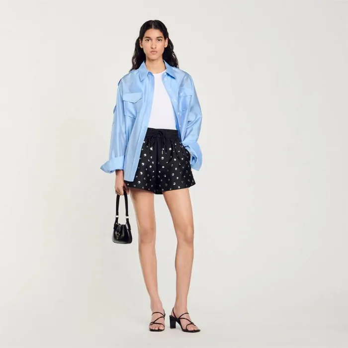 Women Pants and Shorts SANDRO Large Round Stud Shorts Black