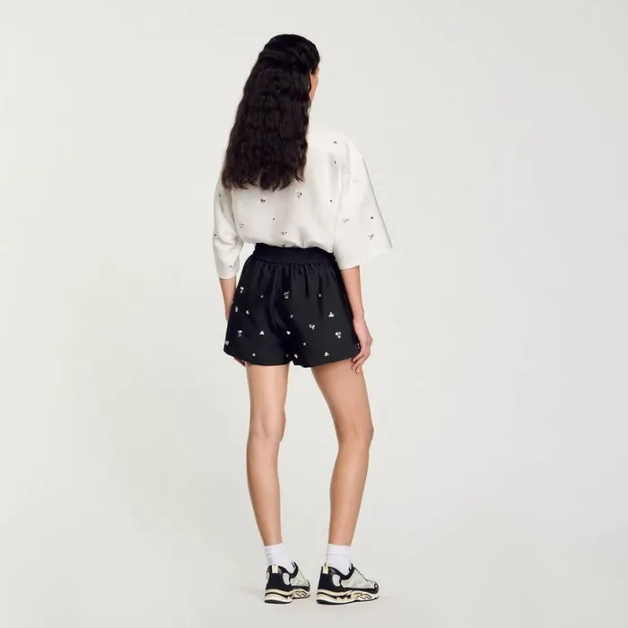 Women Pants and Shorts SANDRO Rhinestone Wideleg Shorts Black