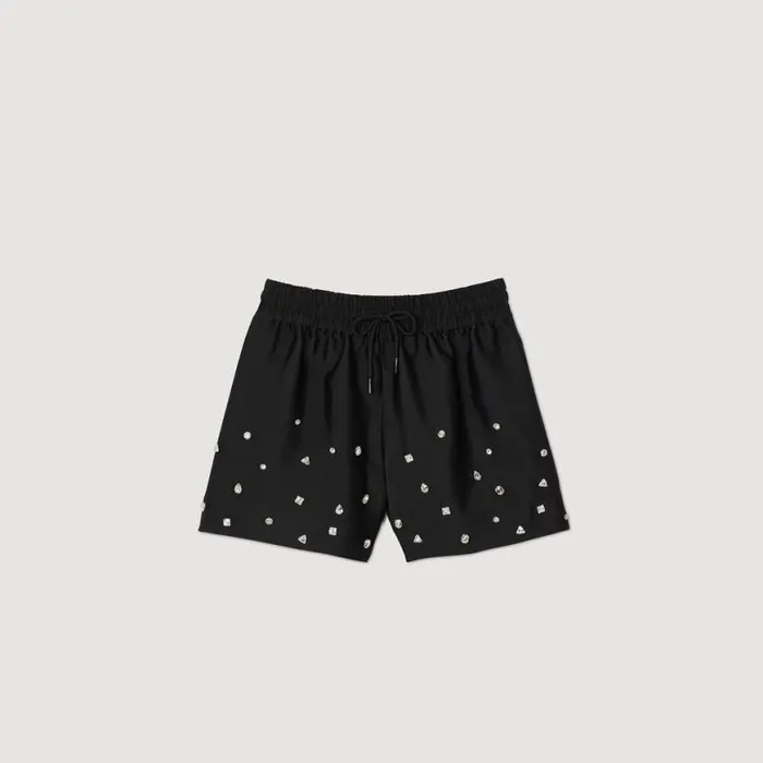 Women Pants and Shorts SANDRO Rhinestone Wideleg Shorts Black