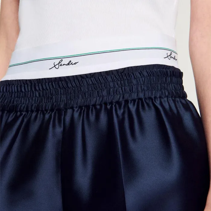 Women Pants and Shorts SANDRO Satin Shorts With Double Waistband Midnight Blue