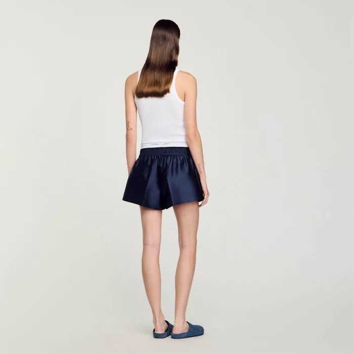Women Pants and Shorts SANDRO Satin Shorts With Double Waistband Midnight Blue