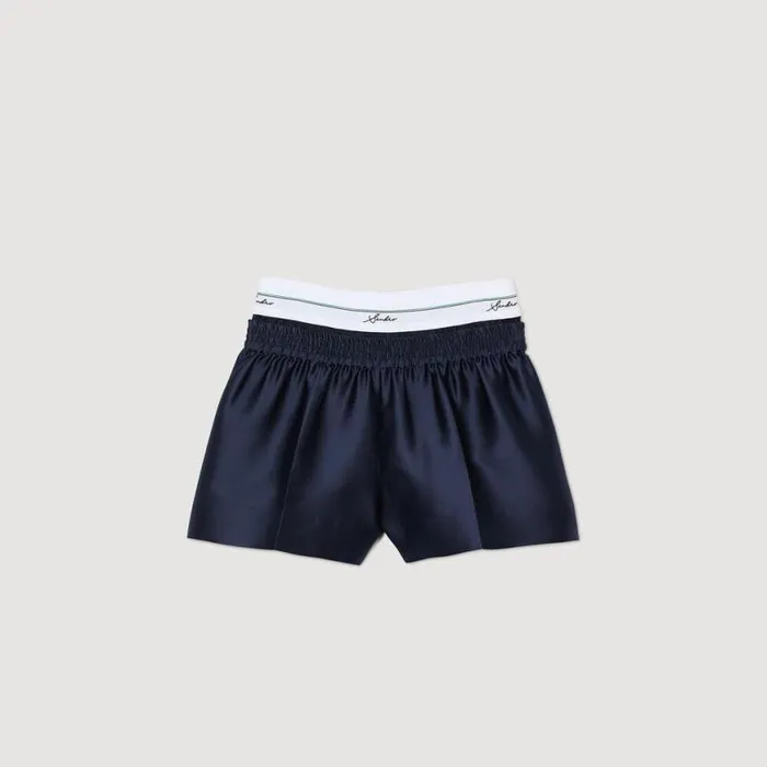 Women Pants and Shorts SANDRO Satin Shorts With Double Waistband Midnight Blue