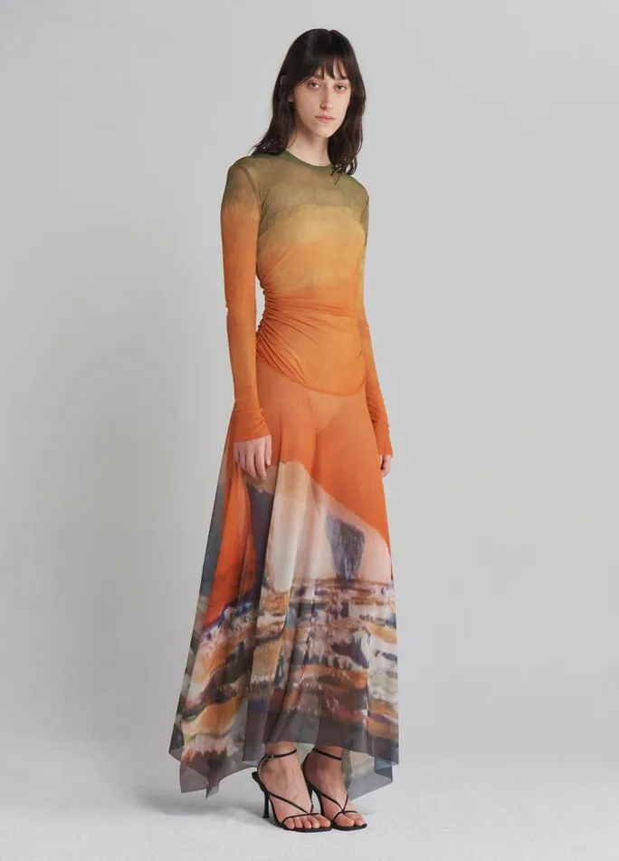 Women Printed Mesh Handkerchief Hem Midi Dress MONSE Dresses
