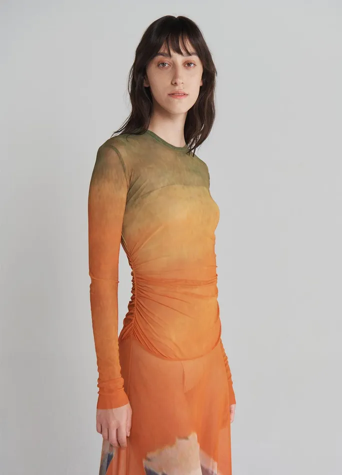 Women Printed Mesh Handkerchief Hem Midi Dress MONSE Dresses
