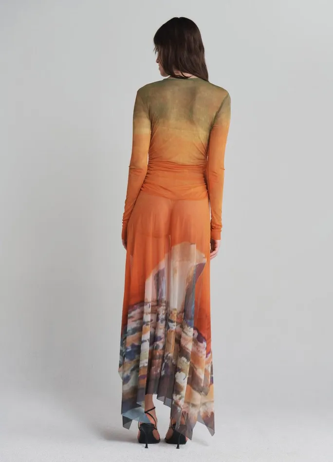 Women Printed Mesh Handkerchief Hem Midi Dress MONSE Dresses