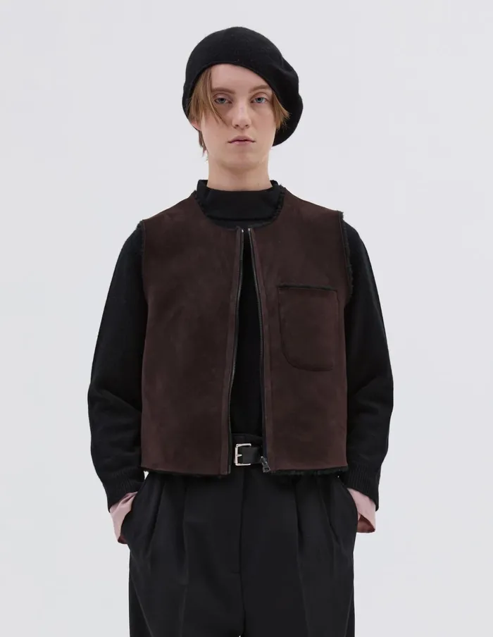 Women Reversible Jerkin Black Brown Margaret Howell Jackets and Coats