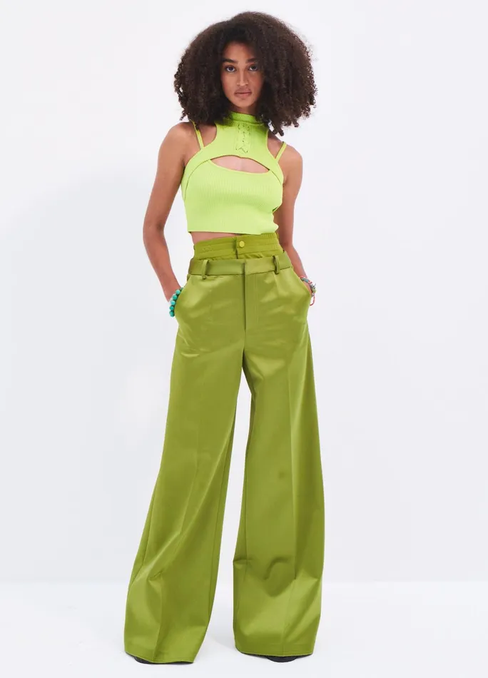 Women Satin Double Waistband Wide Leg Trousers MONSE Bottoms