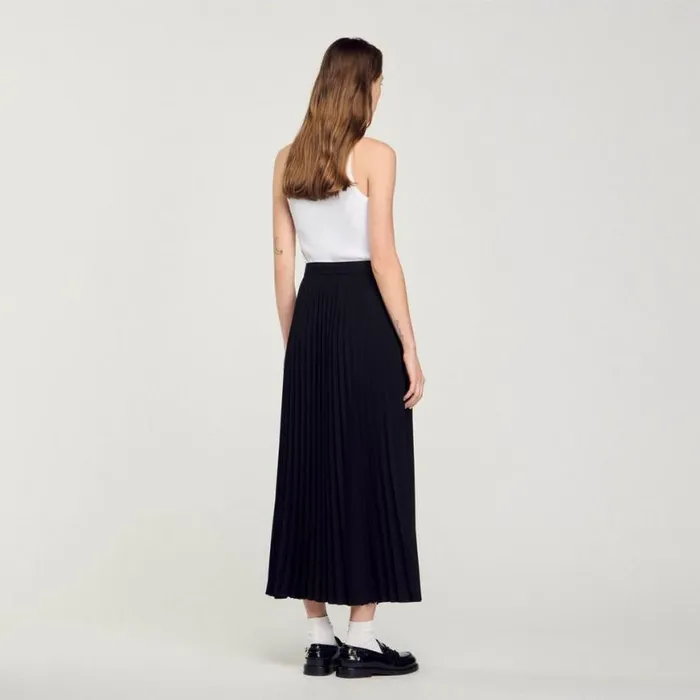 Women Skirts SANDRO Curb Chain Buckle Pleated Skirt Black