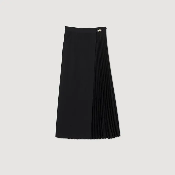 Women Skirts SANDRO Curb Chain Buckle Pleated Skirt Black