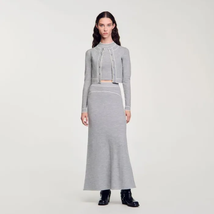 Women Skirts SANDRO Long Wool Skirt Grey