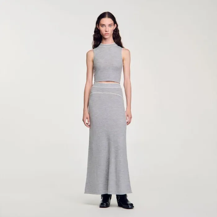 Women Skirts SANDRO Long Wool Skirt Grey