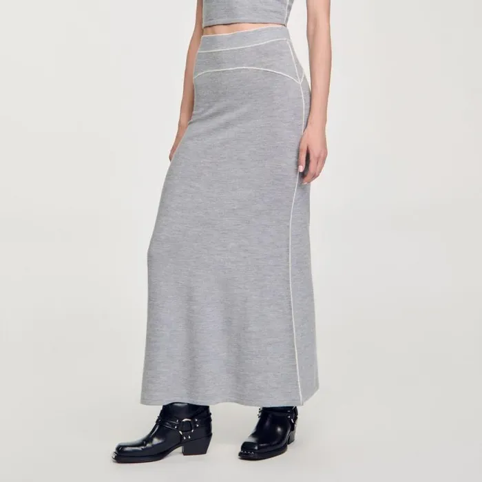 Women Skirts SANDRO Long Wool Skirt Grey