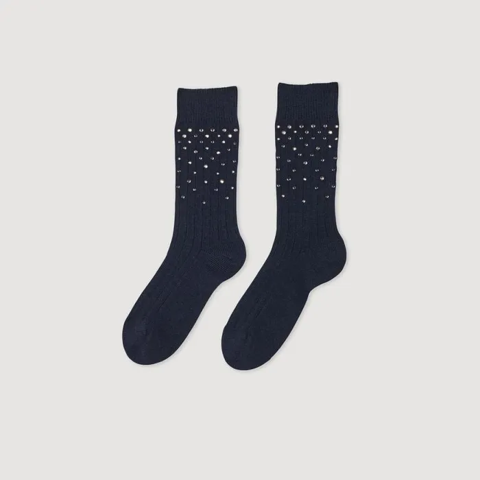 Women Socks SANDRO Rhinestone Socks Navy Blue