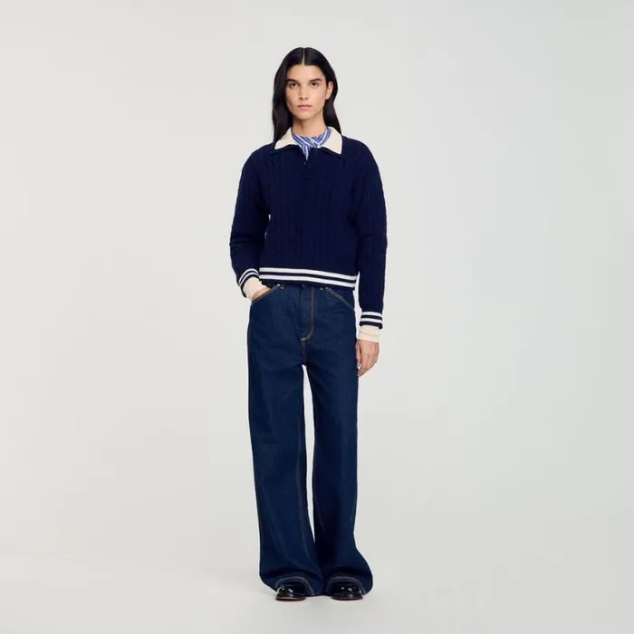Women Sweaters and Cardigans SANDRO Cable Knit Sweater Navy Blue