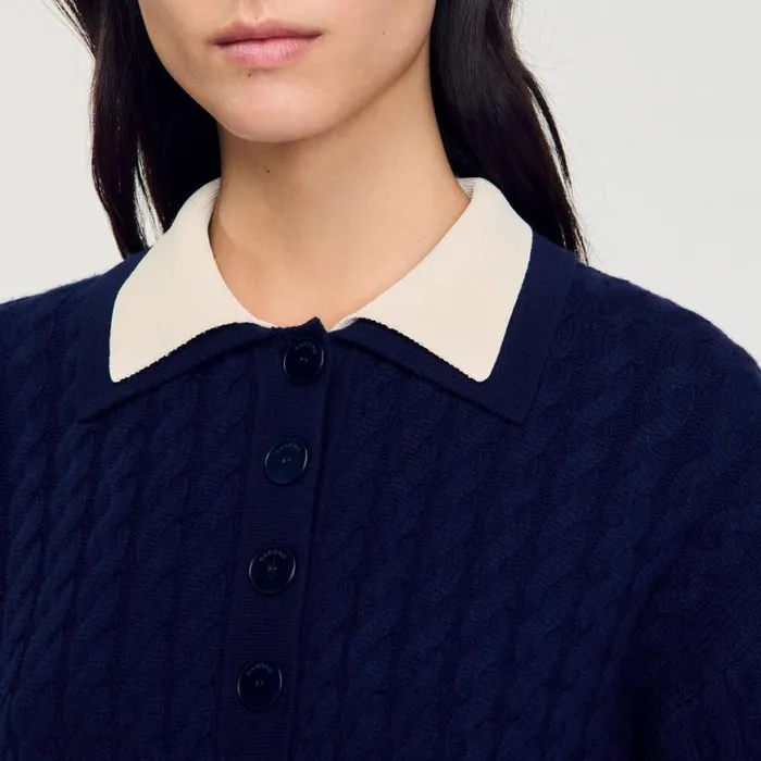 Women Sweaters and Cardigans SANDRO Cable Knit Sweater Navy Blue