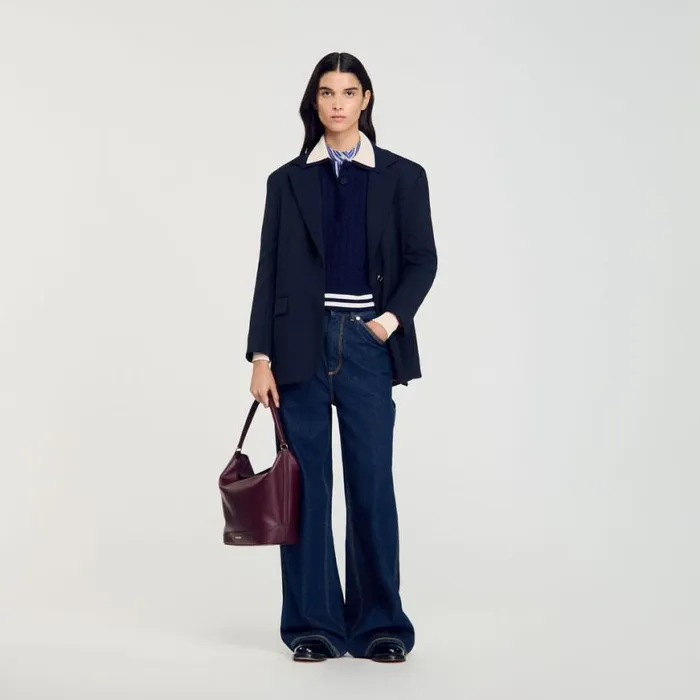 Women Sweaters and Cardigans SANDRO Cable Knit Sweater Navy Blue