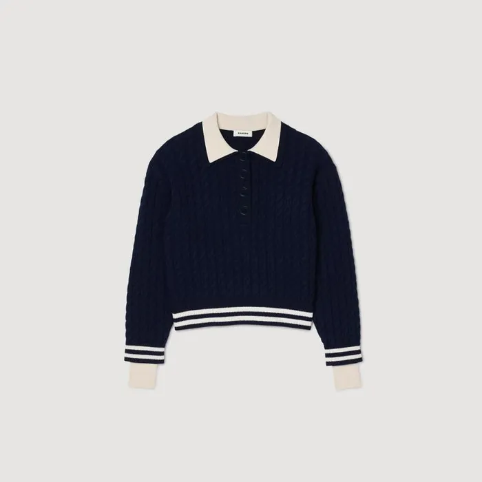 Women Sweaters and Cardigans SANDRO Cable Knit Sweater Navy Blue