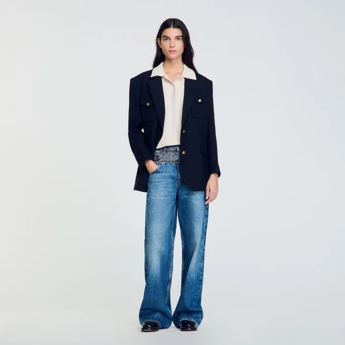 Women Sweaters and Cardigans SANDRO Contrasting Piping Cropped Sweater Ecru