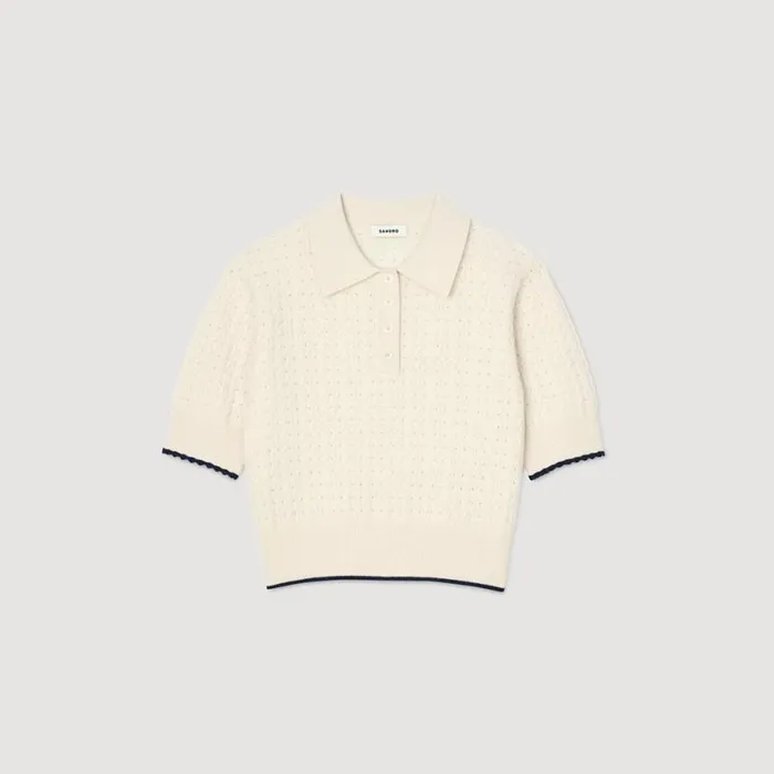 Women Sweaters and Cardigans SANDRO Contrasting Piping Cropped Sweater Ecru