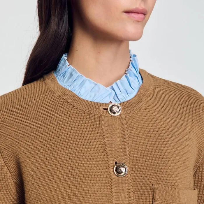 Women Sweaters and Cardigans SANDRO Knit Cardigan With Detachable Collar Camel Women Sweaters and Cardigans SANDRO Knit Cardigan With Detachable Collar Camel