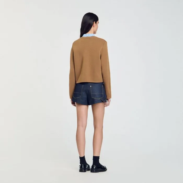 Women Sweaters and Cardigans SANDRO Knit Cardigan With Detachable Collar Camel Women Sweaters and Cardigans SANDRO Knit Cardigan With Detachable Collar Camel