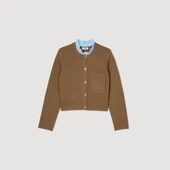 Women Sweaters and Cardigans SANDRO Knit Cardigan With Detachable Collar Camel Women Sweaters and Cardigans SANDRO Knit Cardigan With Detachable Collar Camel