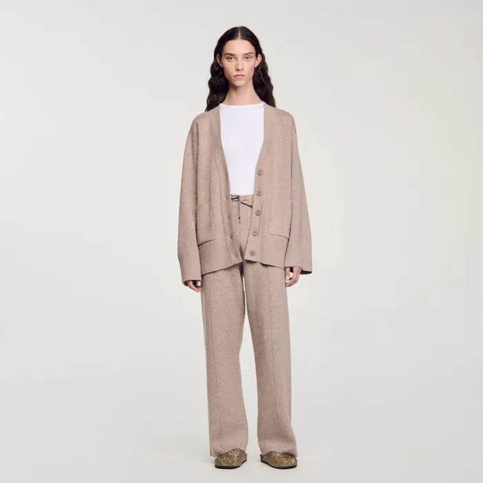 Women Sweaters and Cardigans SANDRO Long Rhinestone Cardigan Beige