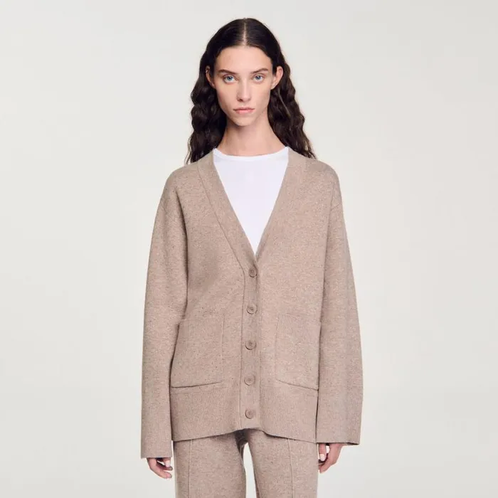Women Sweaters and Cardigans SANDRO Long Rhinestone Cardigan Beige