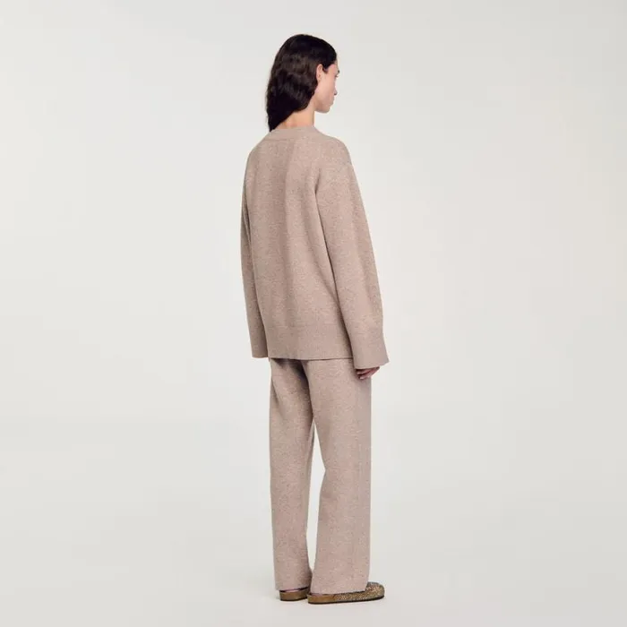 Women Sweaters and Cardigans SANDRO Long Rhinestone Cardigan Beige