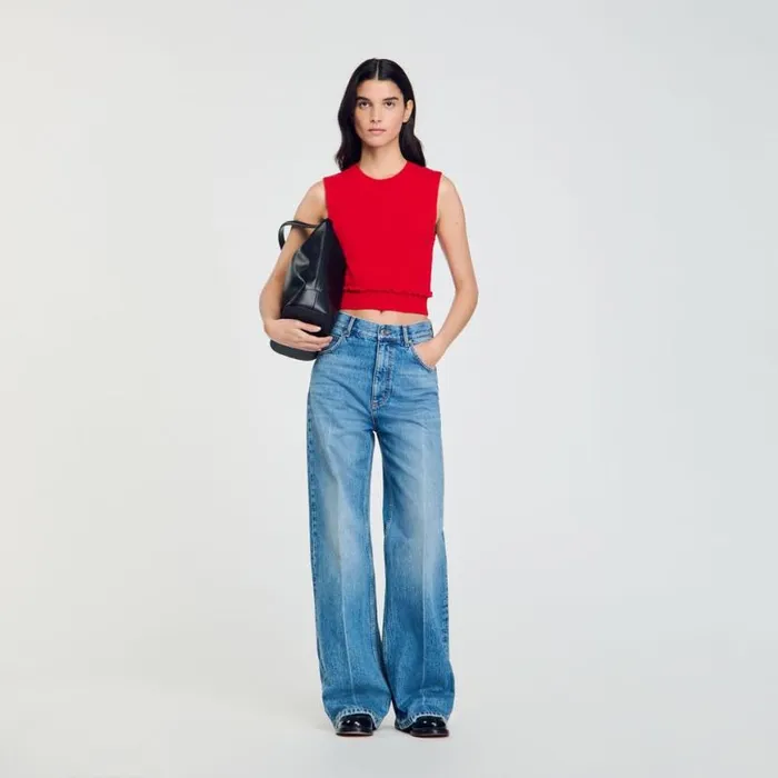 Women Sweaters and Cardigans SANDRO Ruffled Crop Sweater Red