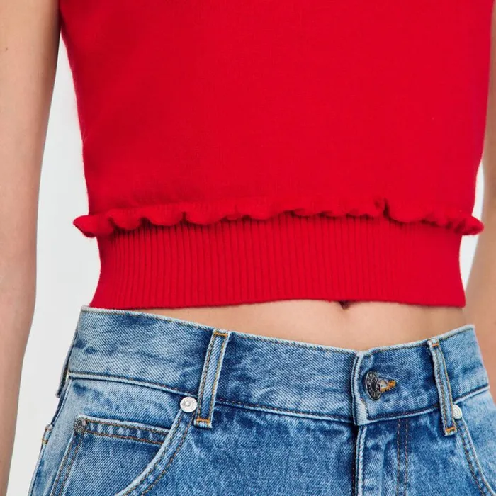 Women Sweaters and Cardigans SANDRO Ruffled Crop Sweater Red