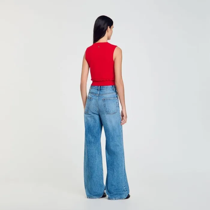 Women Sweaters and Cardigans SANDRO Ruffled Crop Sweater Red