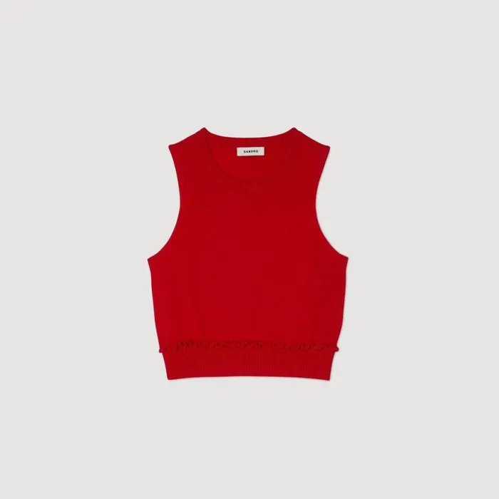 Women Sweaters and Cardigans SANDRO Ruffled Crop Sweater Red
