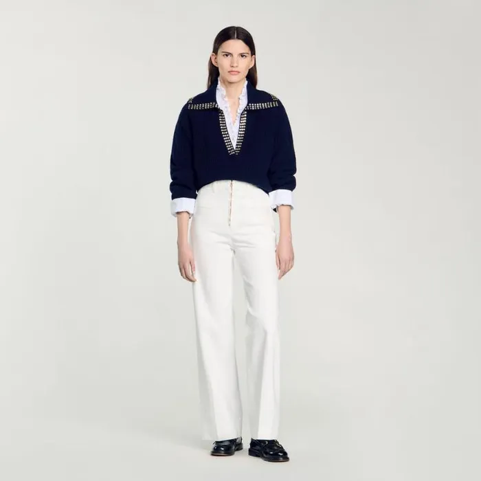 Women Sweaters and Cardigans SANDRO SailorNeck Sweater Navy Blue