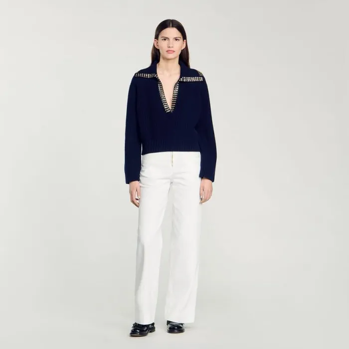 Women Sweaters and Cardigans SANDRO SailorNeck Sweater Navy Blue