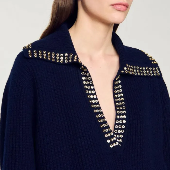 Women Sweaters and Cardigans SANDRO SailorNeck Sweater Navy Blue