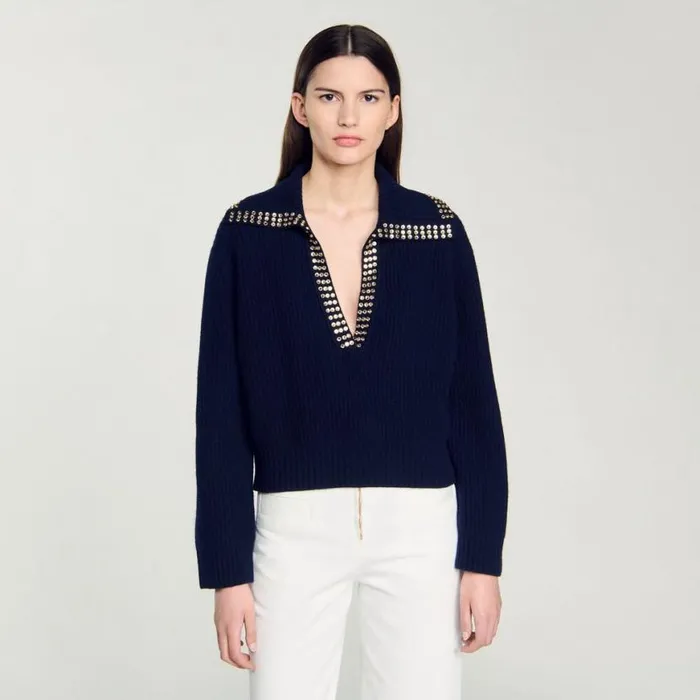 Women Sweaters and Cardigans SANDRO SailorNeck Sweater Navy Blue