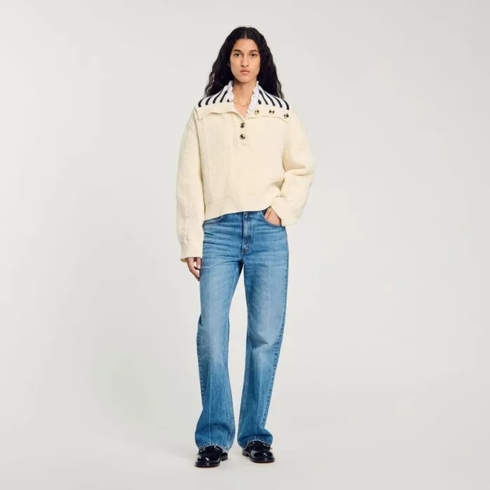 Women Sweaters and Cardigans SANDRO Stripy SailorNeck Sweater Ecru